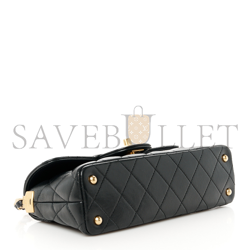 Ch*el lambskin quilted mini flap top handle bag black as5354 (22*11.5*6cm)